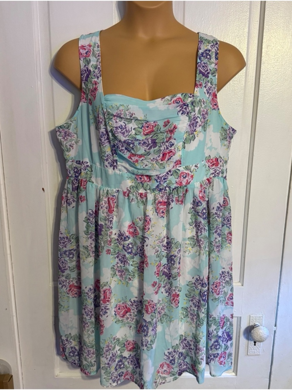 TORRID Mint Floral Sundress with Pink & Purple Roses